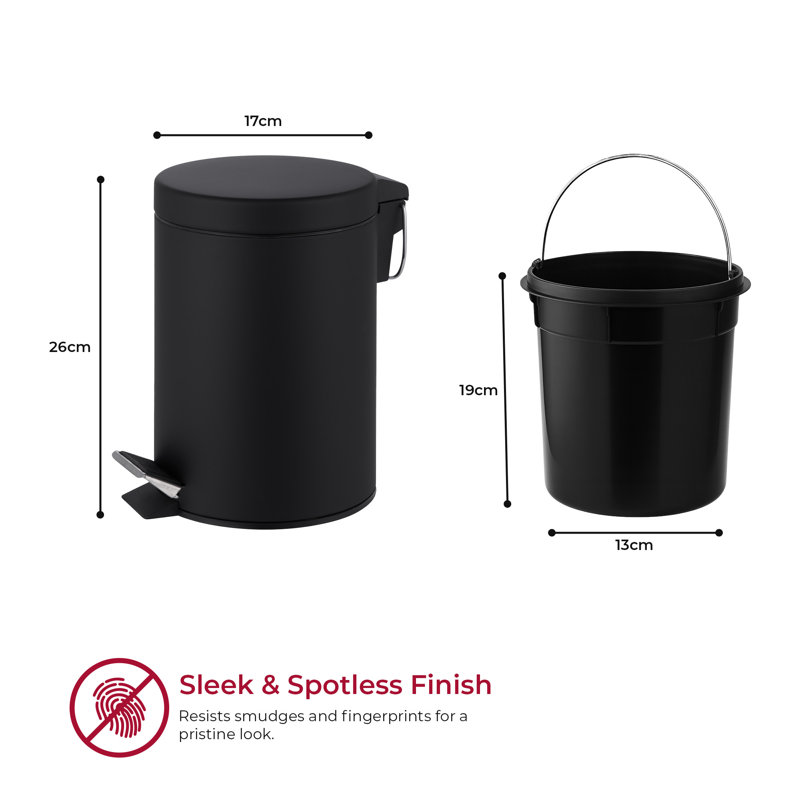 Crenshaw Metal Step On Kitchen Trash Can, Matt Black