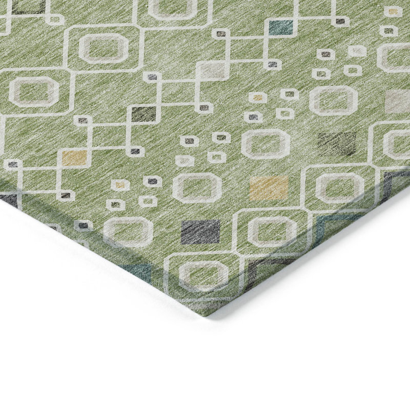 Tapis intérieur lavable à motif géométrique ivoire et bleu sarcelle 9 pi x 12 pi