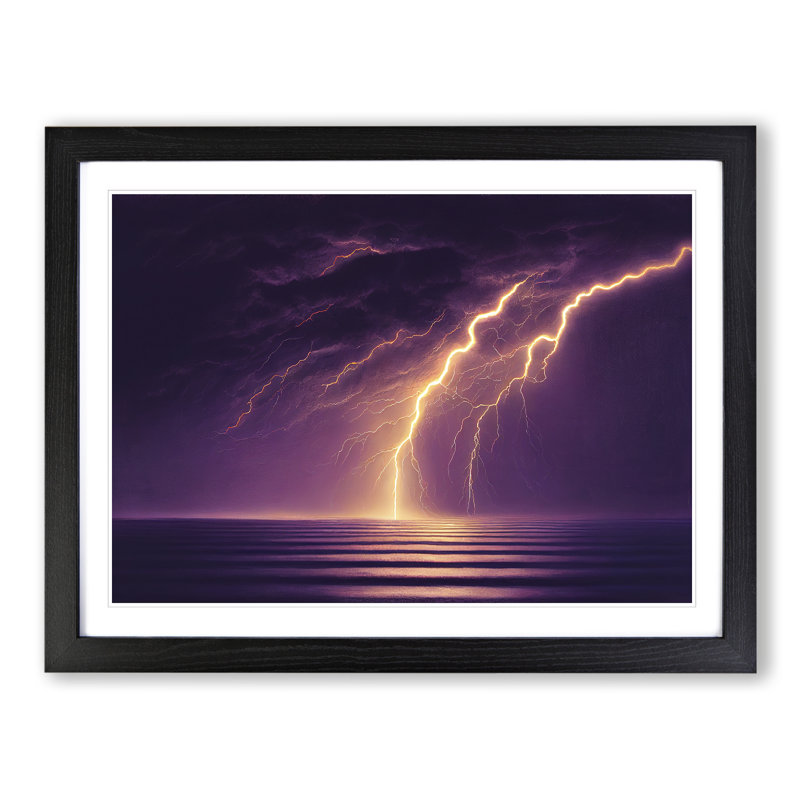 Beautiful Lightning Storm - Single Picture Frame Print, Black Framed, 25cm H x 34cm W x 2cm D