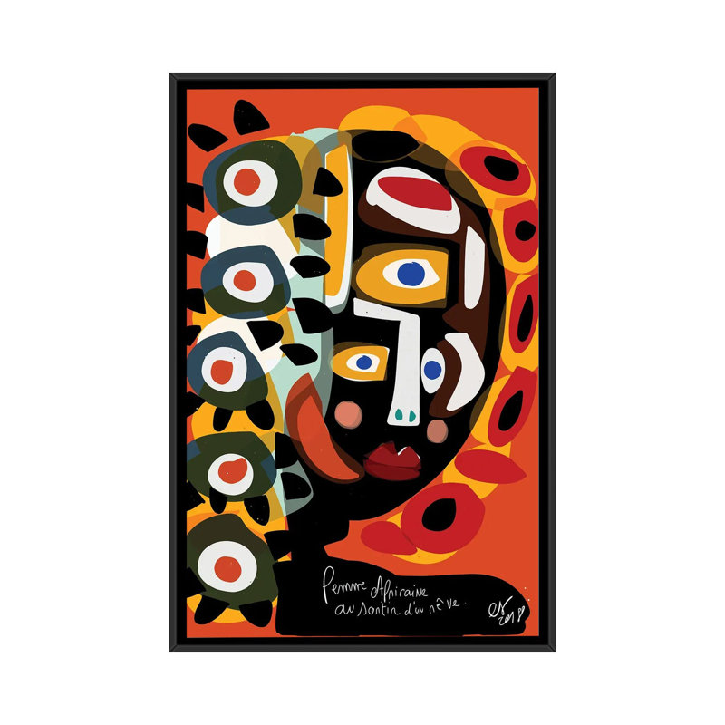 Femme africaine qui rêve - impression, H 60 po x l 40po x P 1,5 po, Toile avec cadre noir