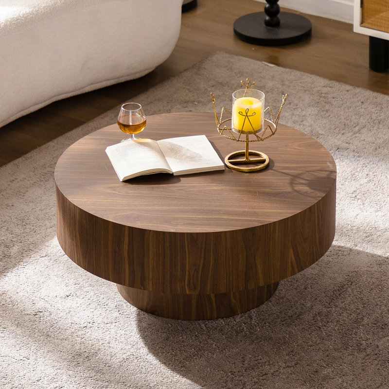 Walnut 29.8 Inch Round Coffee Table For Living Room, Bedroom, Office - Modern Style, Smooth Surface, Open Storage Simple Elegant Design, Stable Base, Easy Maintenance