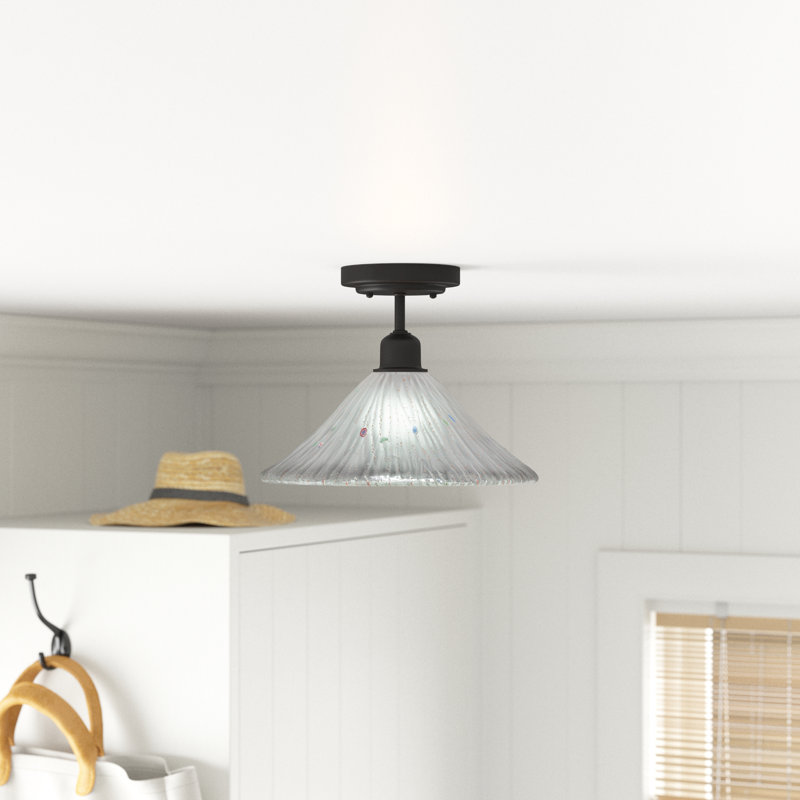 Eilif Vintage 1 Light Semi-Flush Shown In Dark Granite Finish With 12" Crystal Glass, White