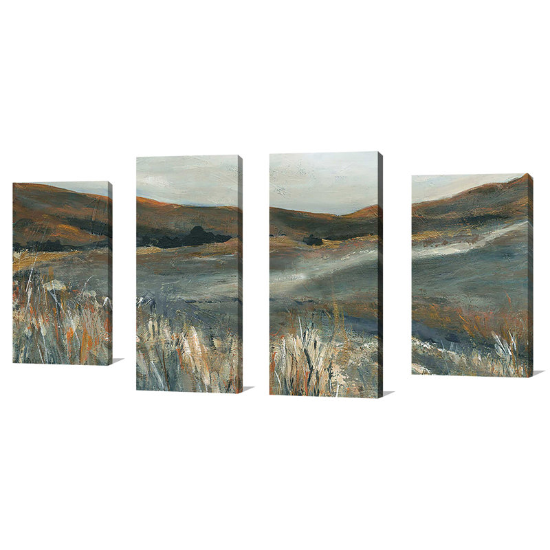 «Copper Sunset» - Ensemble de 4 peintures sur toile tendue, H 38 po x l 72 po x P 1,5 po