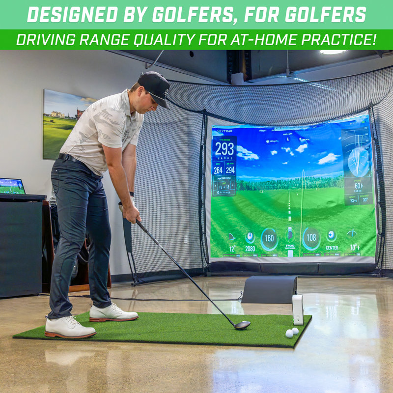 Green Artificial Turf Golf Hitting Mat with Rubber Tees