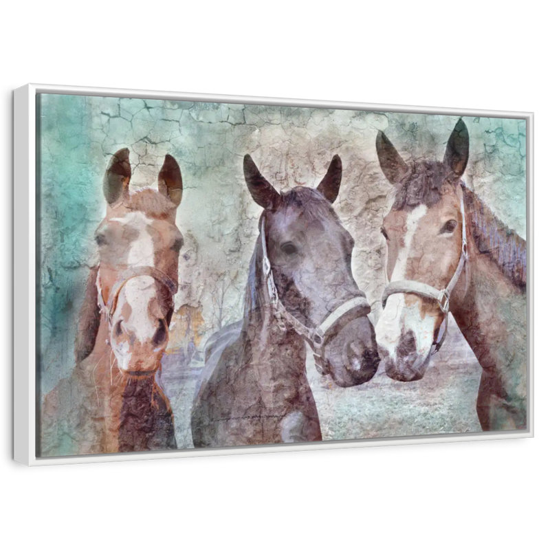 Trois chevaux voisins, Floating Frame White, 25 po x 17 po