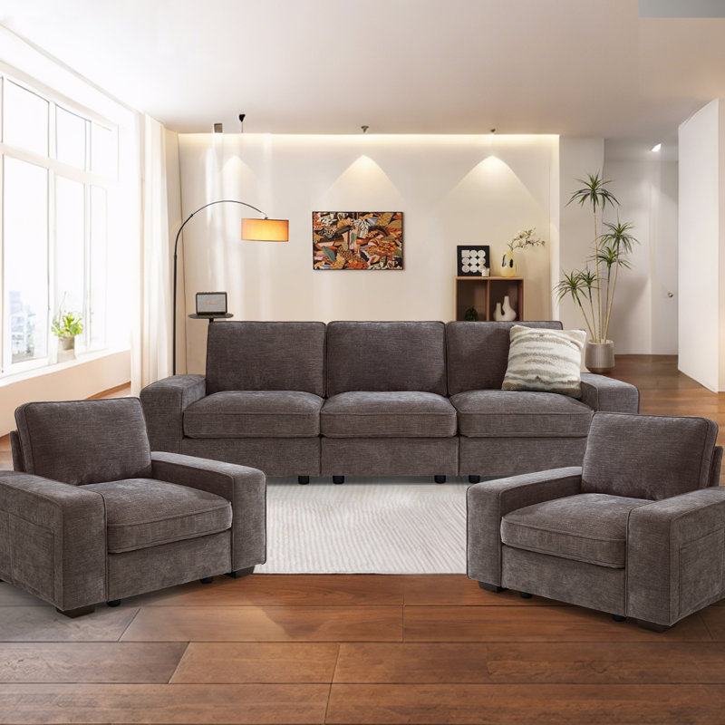 Modern Modular  Sectional Sofa Set of 5/6 Seater Oversized Chenille Couch with Storage Space and USB Port for Living Room and Apartment
