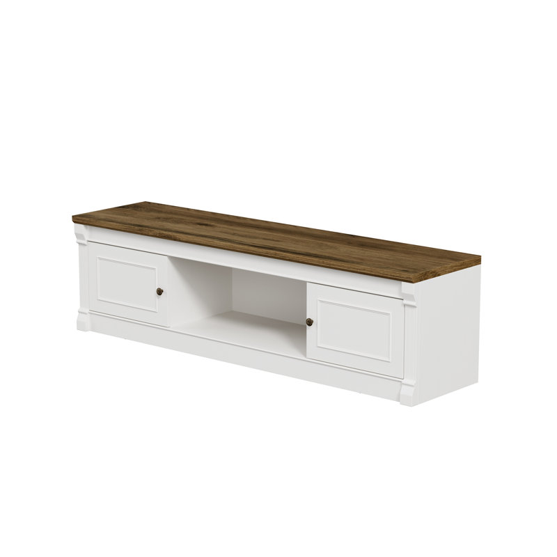 Banc de rangement pour chaussures 63 po avec 2 armoires et casier ouvert, blanc et brun