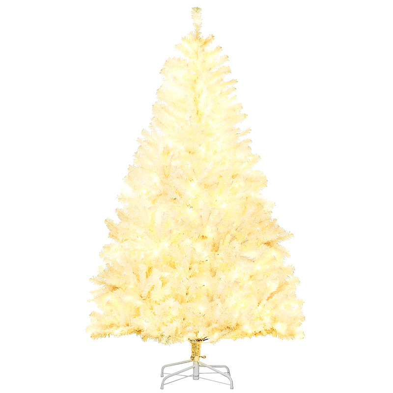 Grand arbre de Noël artificiel HOMcom avec 1518 branches, 500 lumières DEL blanc chaud, ouverture automatique, blanc, 62.8'