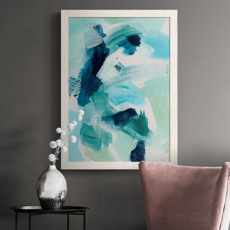 «Teal Composition I», reproduction sur toile, Cadre blanc, H 43,5 po x l 31,5 po x P 1 po