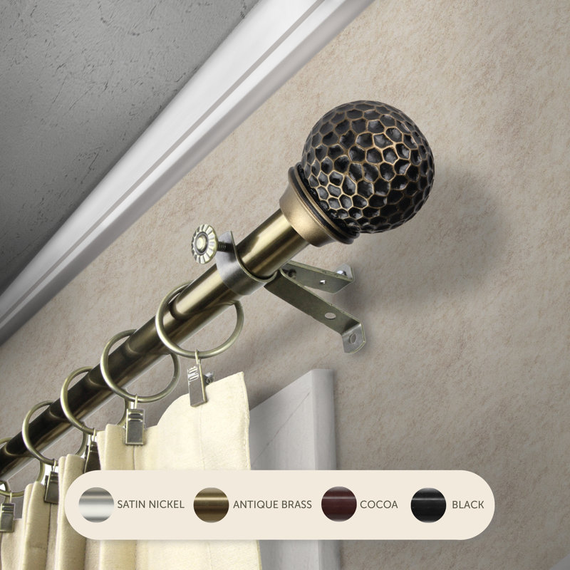 Adjustable Single Curtain Rod, Antique Brass, 48" – 84"