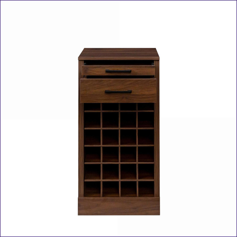 Armoire-bar à vin 28 bouteilles Cabinets, noyer brun moderne, l 17,8 po x P 15,95 po x H 35,43 po | Bois aggloméré | Traditionnel