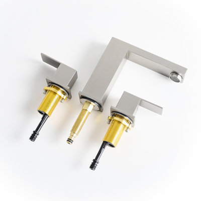 Robinet de meuble-lavabo de salle de bain à 3 trous de 8 pouces en acier inoxydable avec nickel brossé, conception à deux poignées, robinet latéral et à fixation sur le comptoir, finition nickel, poignées, contemporain