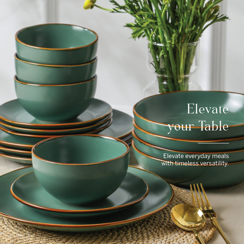 Brasa Dinnerware Set Stoneware, Green, 16