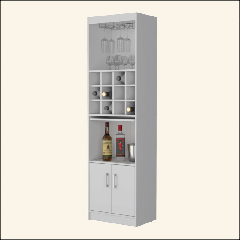 White Bar Cabinet With Wine Storage, White