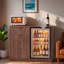 Buffet cannelé de 39,4 po avec mini-réfrigérateur, grand tiroir, armoire de rangement, tablette réglable, supports à verres à vin et prise de courant intégrée-1388063213