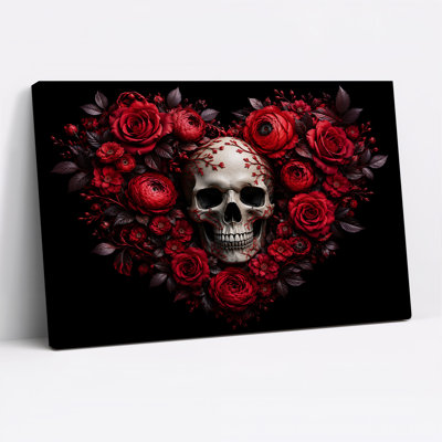 «Red Rose Heart» en forme de couronne entourant un art d'Halloween sur toile