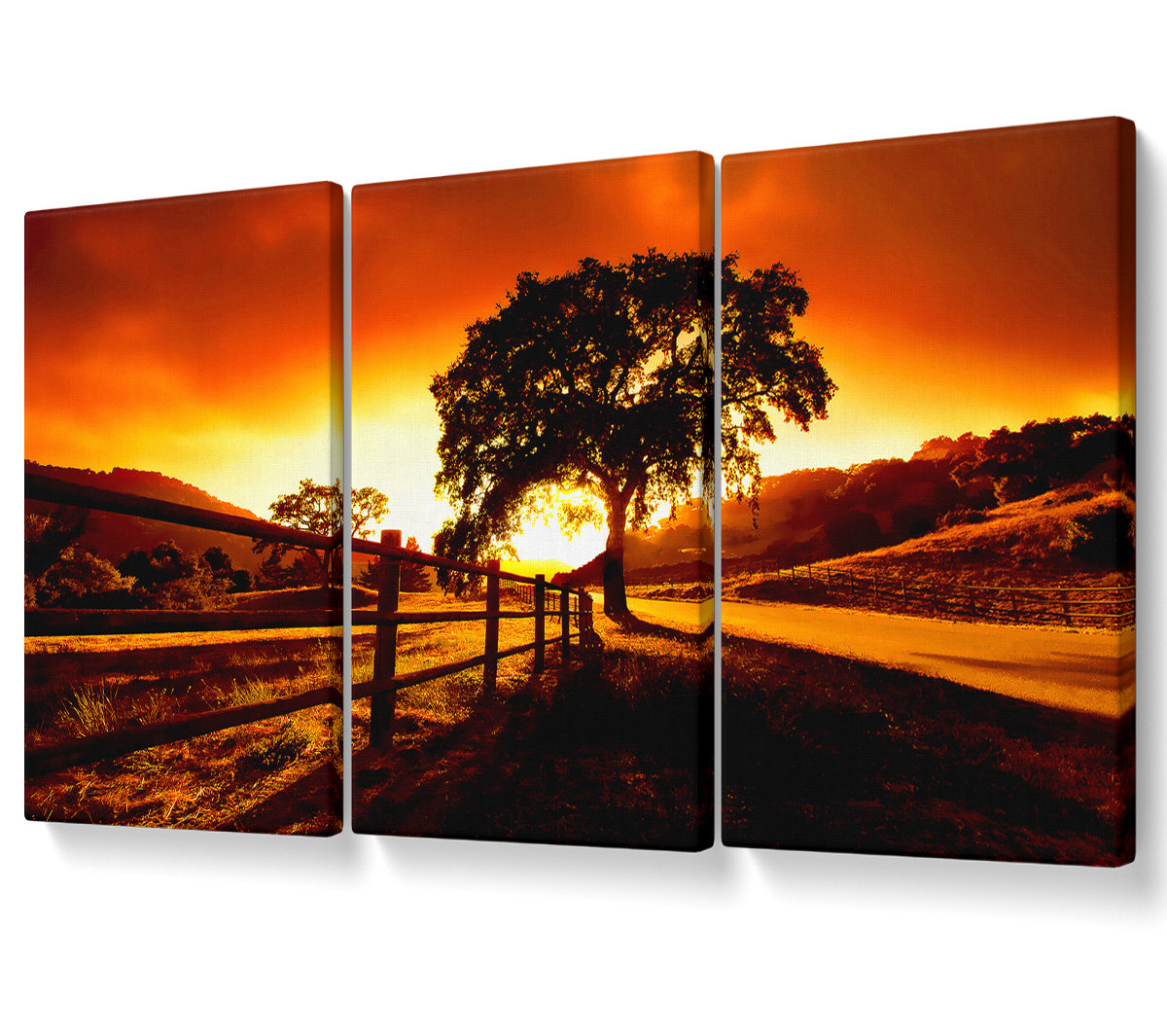 Ebern Designs On the Road to Dawn - 3 Piece Wrapped Canvas Graphic Art ...
