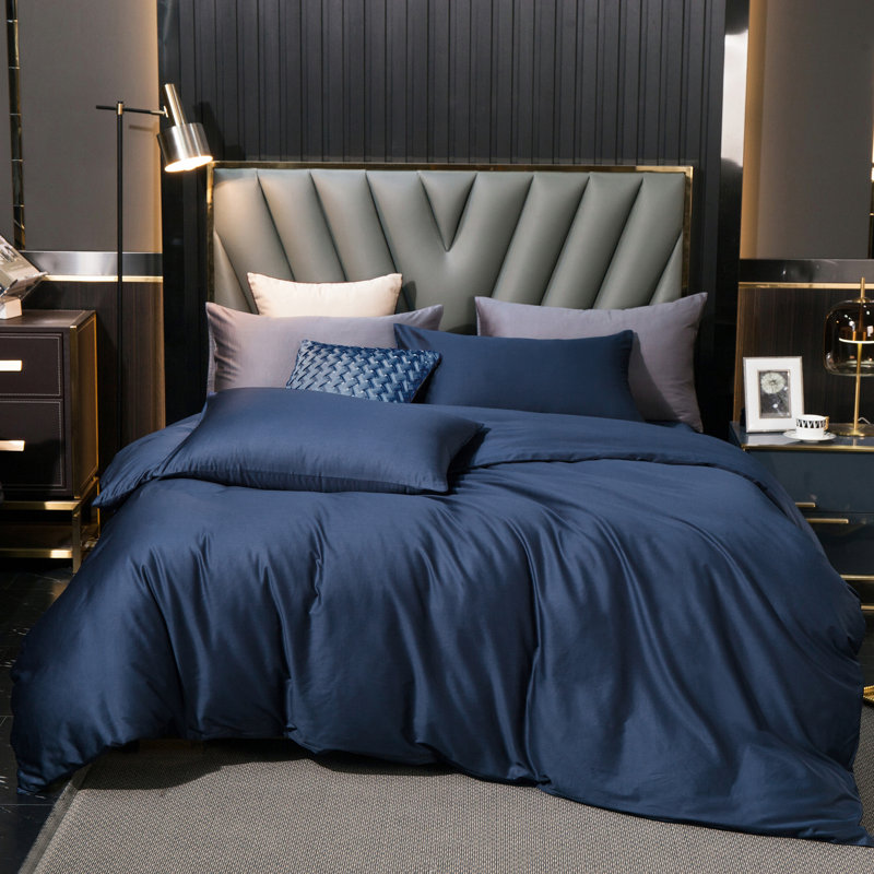 Ensemble de housse de couette MooMee, Housse de couette pour très grand lit et 2 taies , Marine