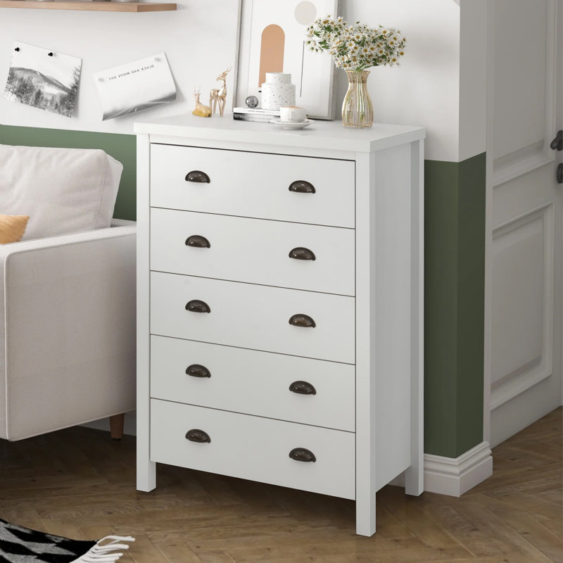 Commode à 5 tiroirs Joelle, Blanc