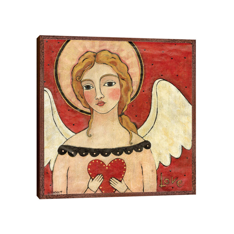 Angel Of Love by Teresa Kogut - Painting on Canvas, 45.72 cm H x 45.72 cm W, Classic Brown Wood Framed