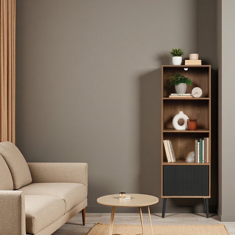 Bookcase With Door, Natural Walnut Finish
