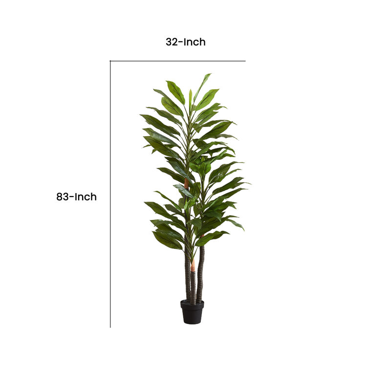 Arbre Dracaena artificiel R camion, 76 feuilles vertes réalistes, pot noir