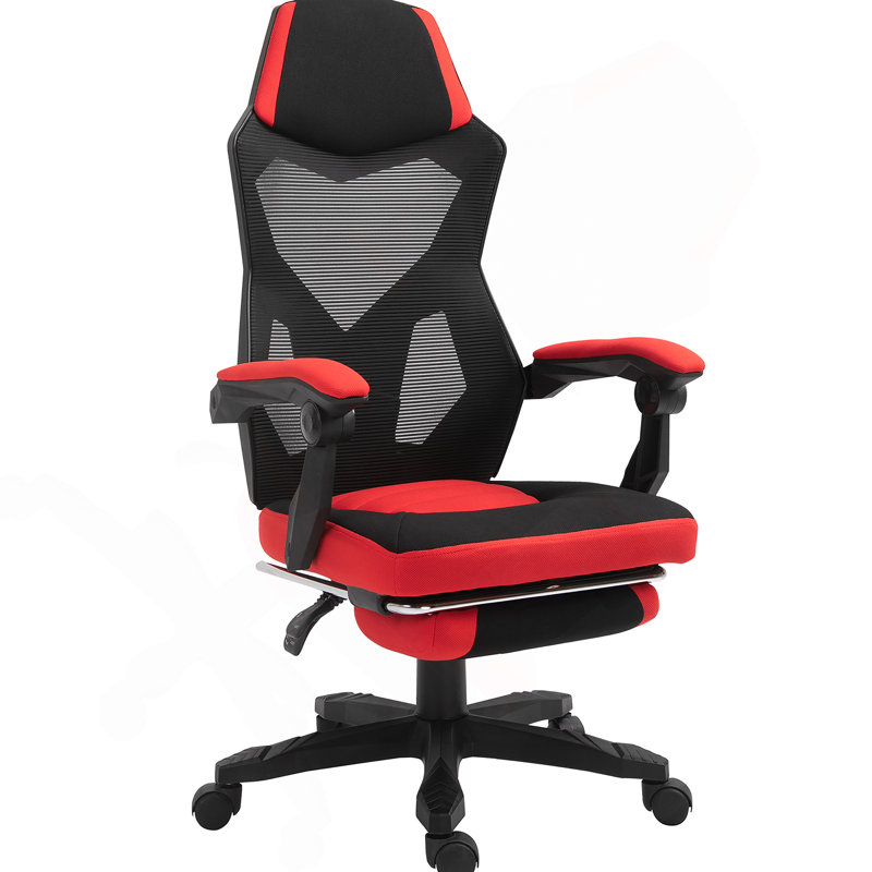 Vinsetto Ergonomic Home Office Chair High Back Armchair Computer Desk Recliner with Footrest, Mesh Back, Lumbar Support and Wheels, Red