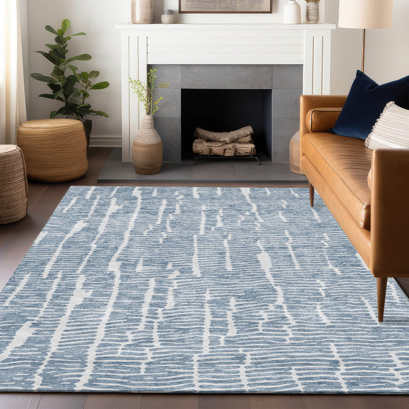 Premium Machine Washable Prisco Blue Rug, Rectangle 8' x 10'