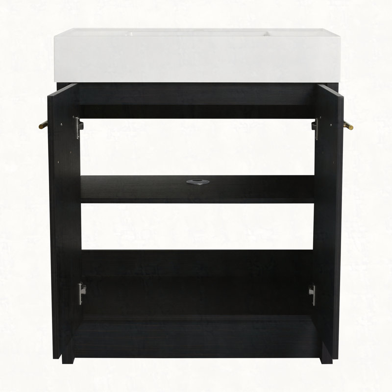  Meuble-lavabo autoportant avec lavabo en résine, avec porte à fermeture douce, ensemble KD, 30"