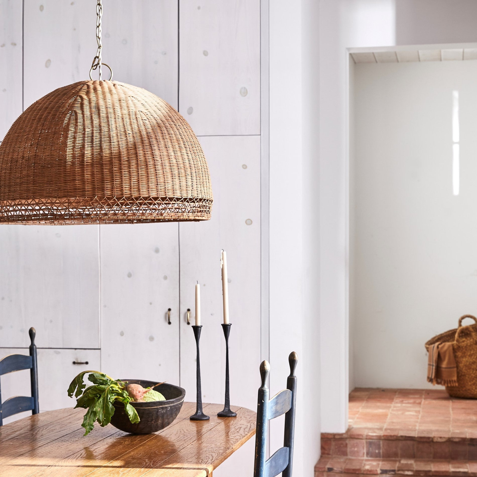 Augusta Rattan/Wicker Dimmable Pendant, 19"H x 30"W x 30"D, 4