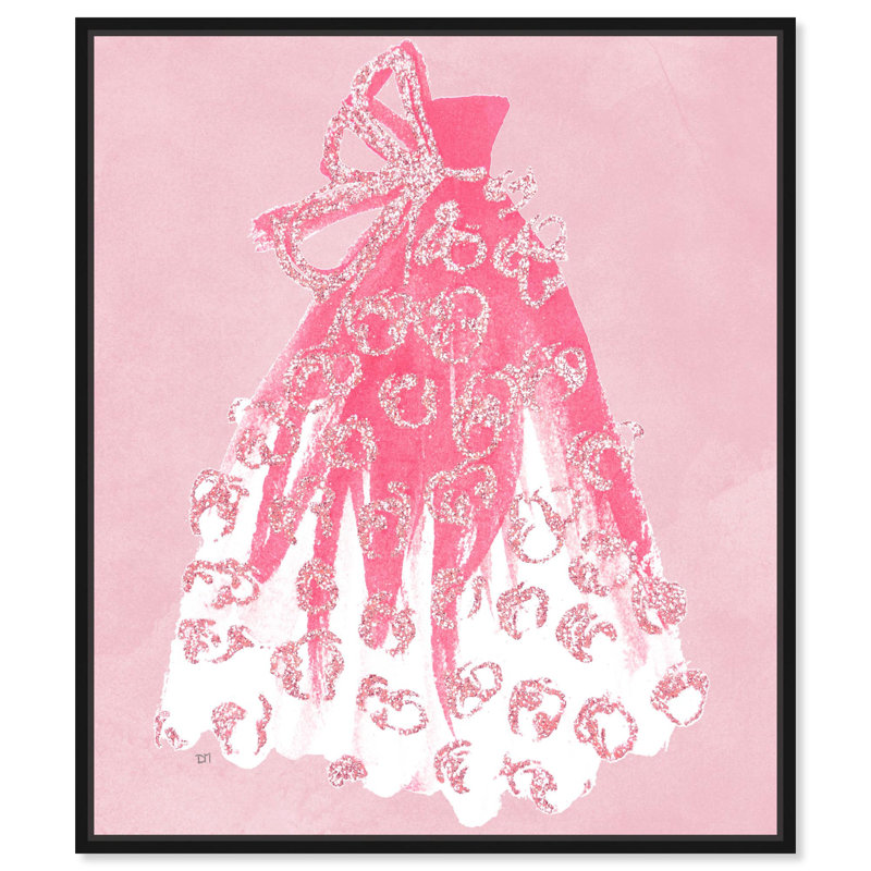 «Pink Dress and Bow», impressions sur toile par , Cadre flottant noir, H 16 po x l 11 po