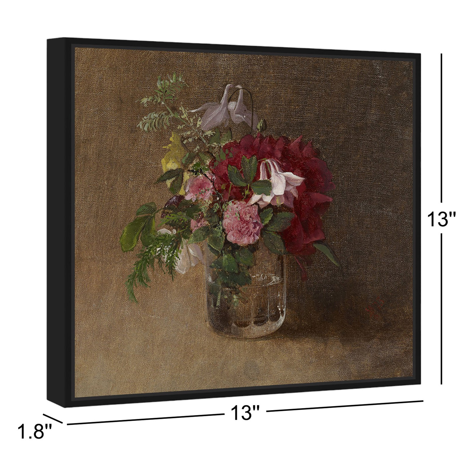 Flowers In A Glass Canvas Flower Vase Glam Wall Art by Art Remedy, 13" H x 13" W, Black Framed