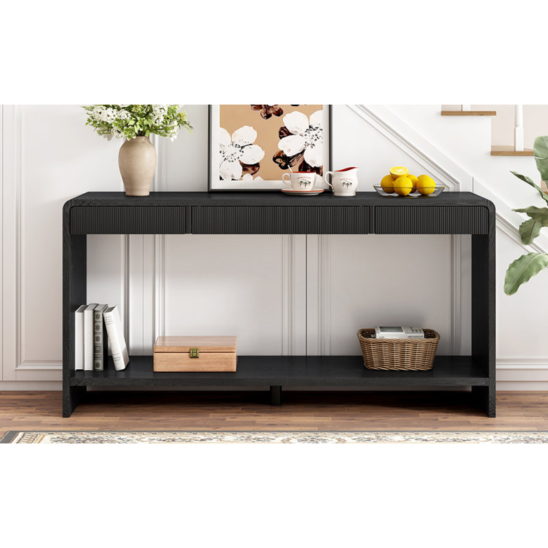 Console moderne 3Drawer avec lattes verticales, conception à bords arrondis, parfaite pour le vestibule, le couloir ou derrière le canapé
