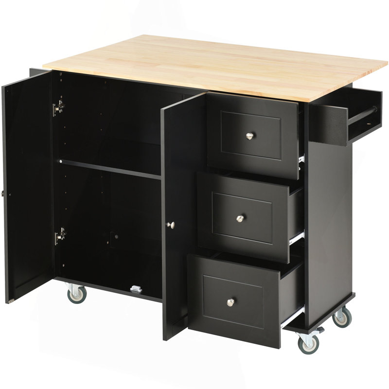 Rolling Mobile Kitchen Island With Solid Wood Top And Locking Wheels,52.7 Inch Width,Storage Cabinet And Drop Leaf Breakfast Bar,Spice Rack, Towel Rack & Drawer