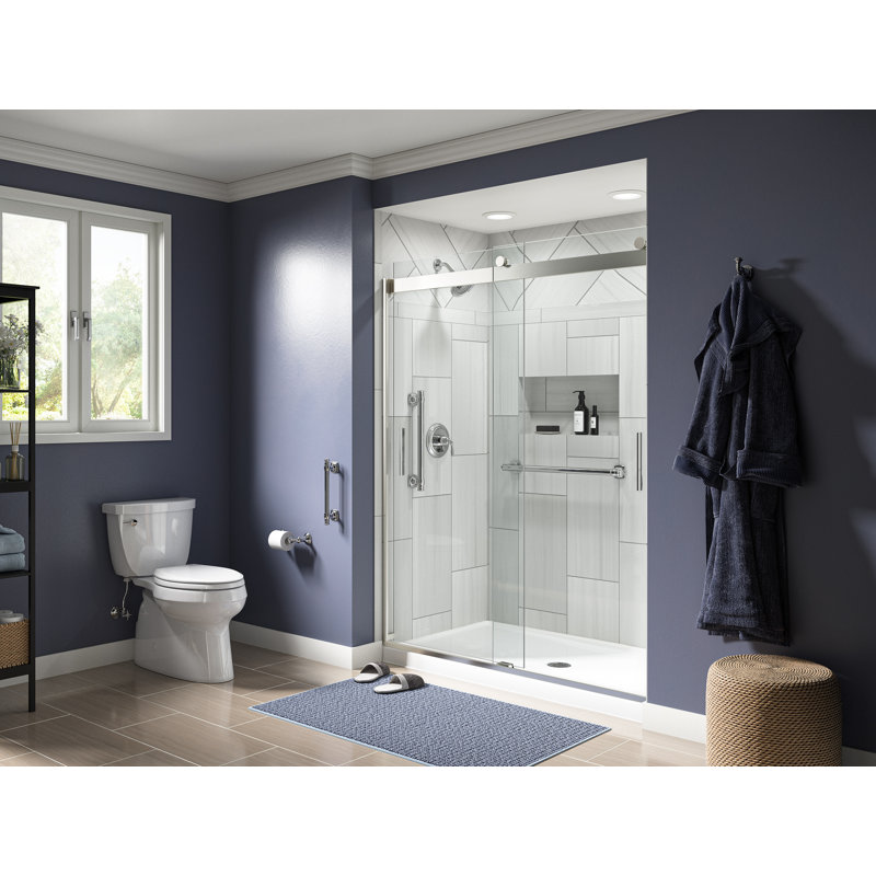 Levity 59.63" x 74" Double Sliding Shower Door with Blade Handles with CleanCoat® Technology, Bright Polished Silver