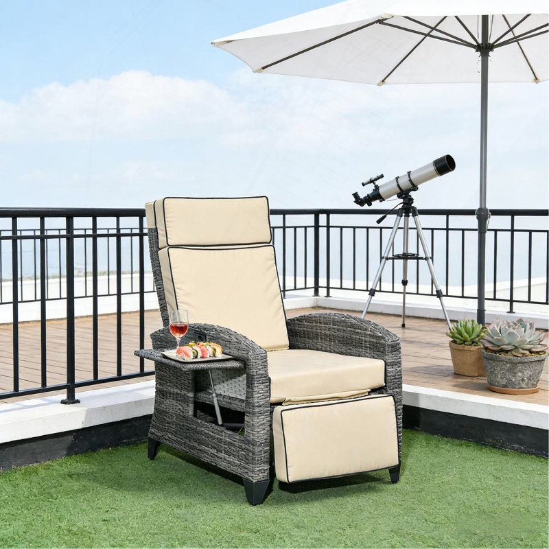 Méridienne inclinable, Fauteuil inclinable d'extérieur, Coussin kaki / structure grise
