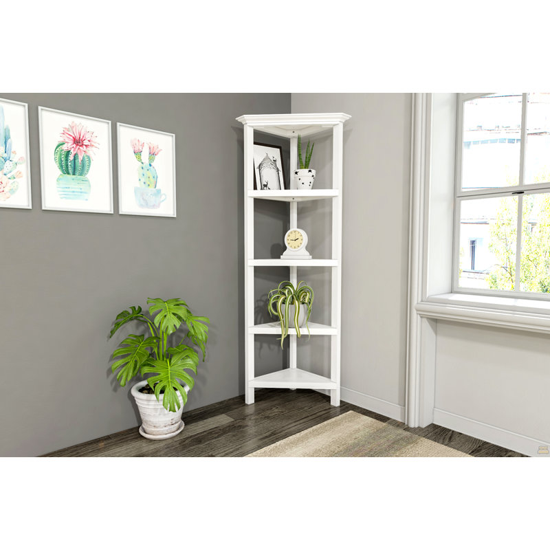 4-Shelf Tall Wood Corner Bookcase With Open Bookshelves, White