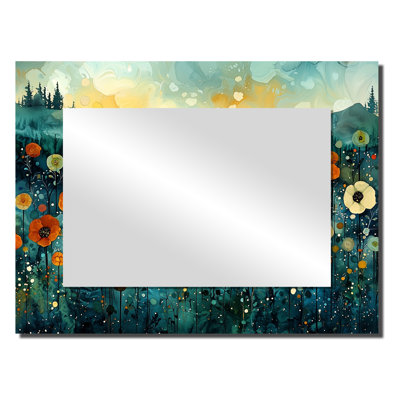 Sunset Marigold Field Of Emeral Layers II - Floral Mirror For Wall Art Decor - Printed On Metal
