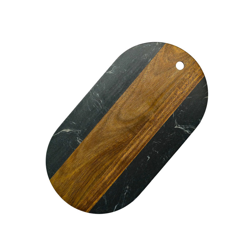 Planche ovale en marbre et bois d'acacia, Noir
