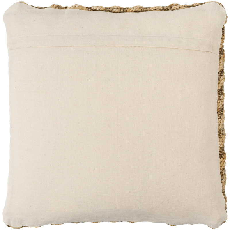 Srinagar Chevron Beige Jute and Cotton Throw Pillow 18" x 18"