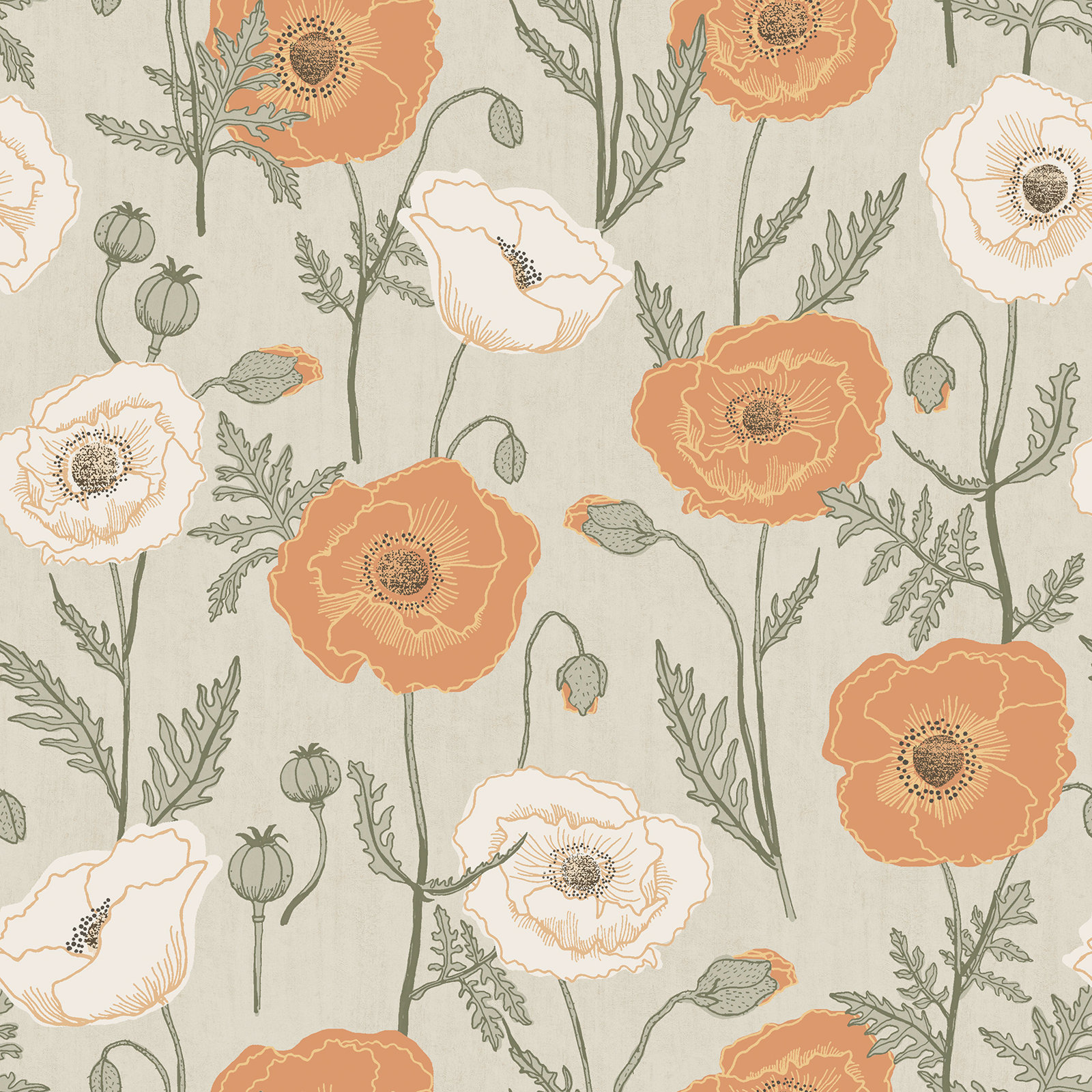 Kerin Peel & Stick Floral Wallpaper, Orange/Gray