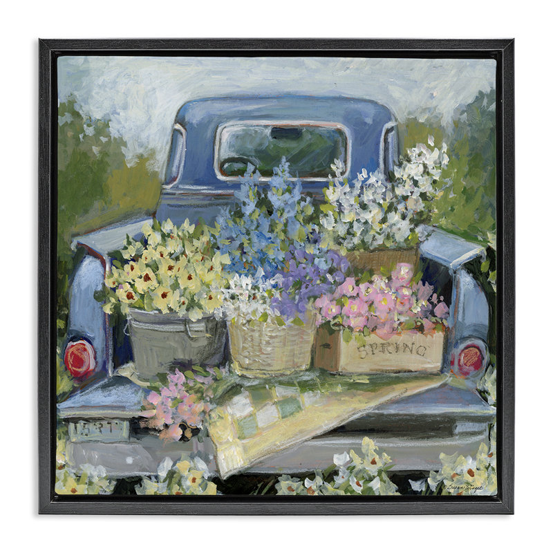 Camion-lit avec cadre flottant à fleurs, design par Susan Winget, H 18 po x l 18 po, Cadre flottant noir de jais