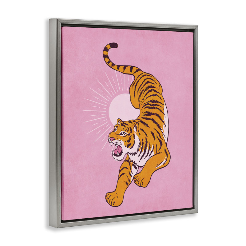 «Preppy Roaring Tiger Brown», toile encadrée par Nataly White, Cadre flottant gris lustré, H 21 po x l 17 po