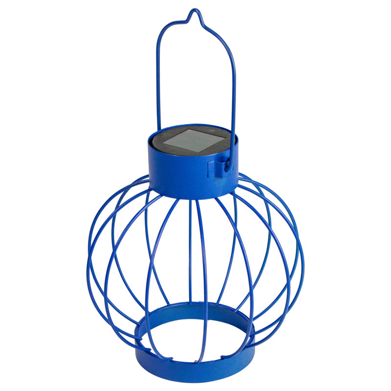 6.5" Outdoor Hanging LED Solar Lantern with Handle, Blue