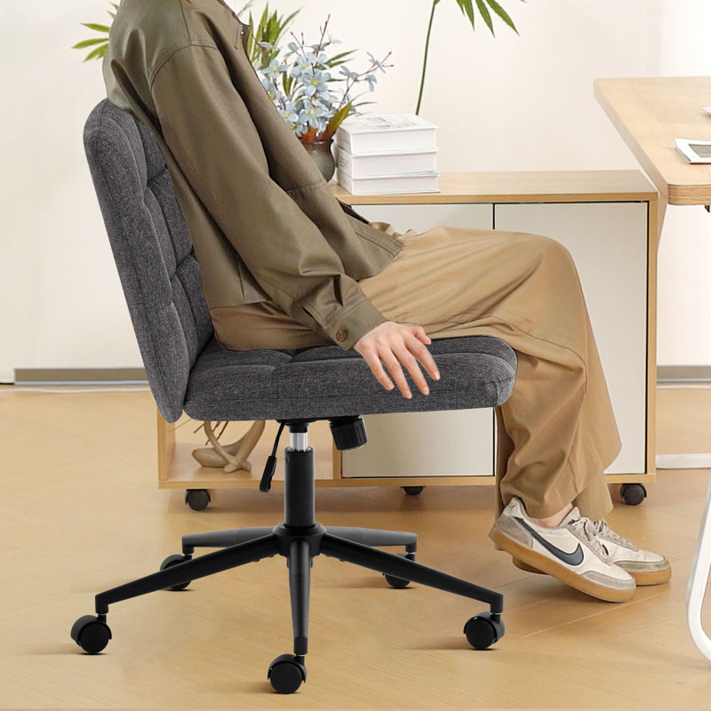 Modern Office Chairs with Wheels, Wide Seat Armless Swivel Task Chair for Home Office, Dark Gray Linen