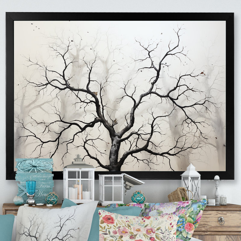 «White and Grey Minimalisme Maple Tree II», reproduction sur toile, H 12 po x l 20 po x P 1 po, Cadre photo noir simple