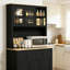 Buffet noir et naturel avec 3 portes et 2 tiroirs, armoire à café avec tablettes réglables et trou pour cordons, armoire de rangement autoportante Farmhouse pour cuisine et salle à manger