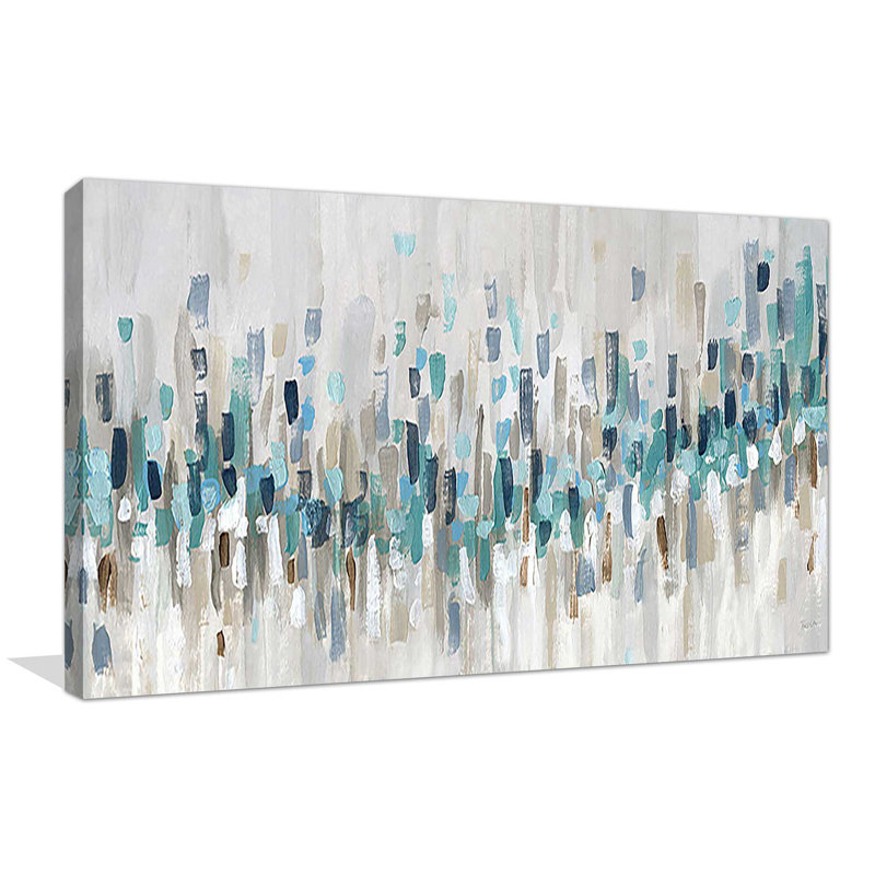 «Blue Staccato» par Katrina Craven - Peinture, Toile tendue, H 36 po x l 60 po, Sans cadre