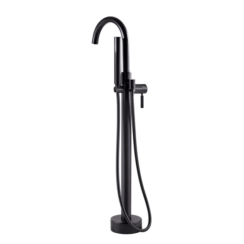 Athena Single-Handle Floor-Mount Roman Tub Faucet with Hand Shower, Matte Black