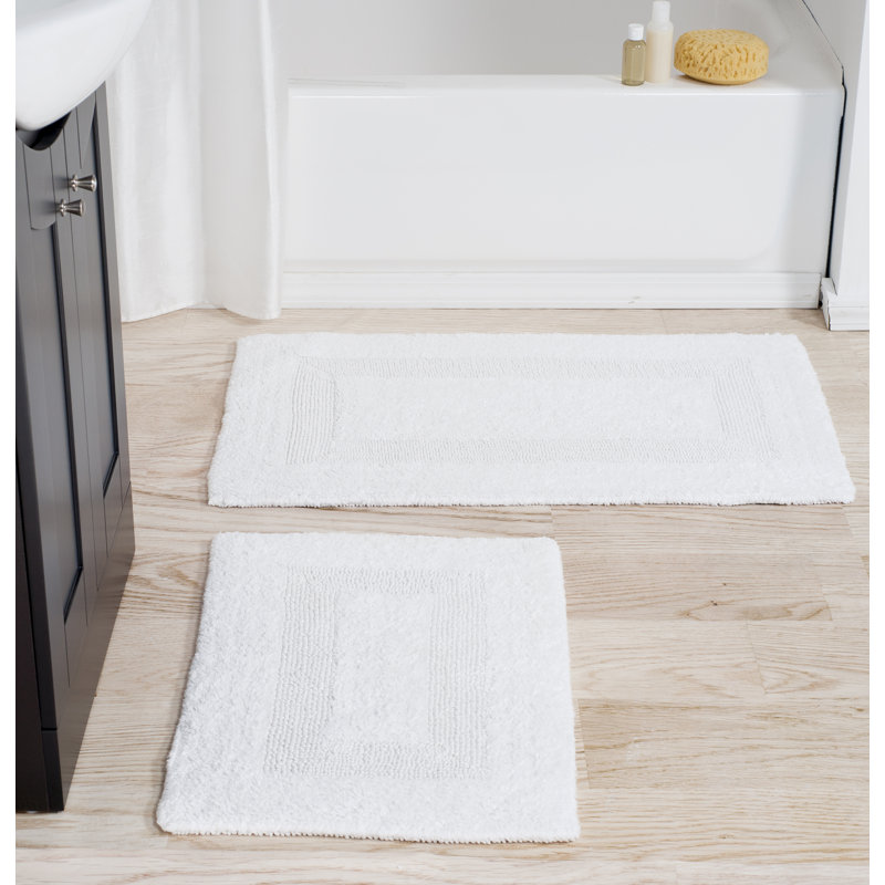 Tapis de salle de bain - Ensemble de tapis de salle de bain en coton 4 pièces - Tapis de bain lavables à la machine pour la salle de bain, la cuisine ou la salle de lavage (blanc)